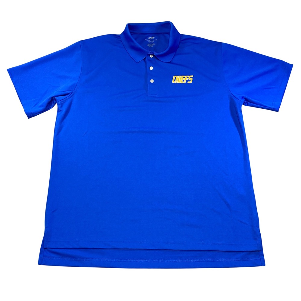 Chiefs UltraClub Cool‎ & Dry Mens XL Embroidered Performance Blue Polo Shirt
